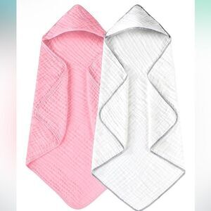 Pink and White Hooded Baby Towels